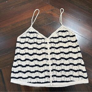 Sezane Black and White Striped Crochet Top